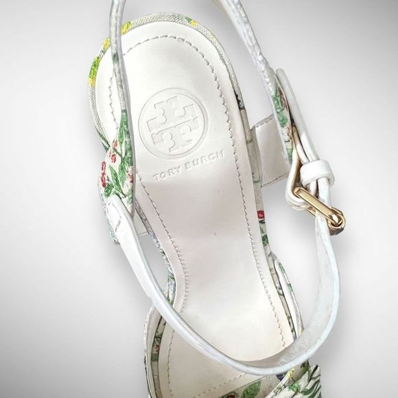 Tory Burch Penny 120MM Wedge in Watercolor Botanical Print / New Ivory Sz 7(M) - Picture 11 of 16